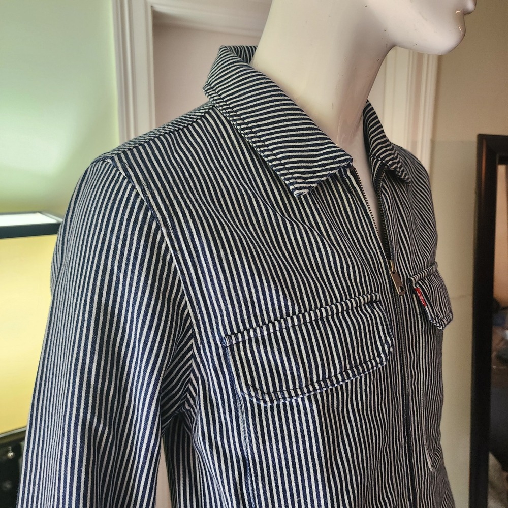 Levis Hickory Stripe Denim Zip Up Workwear Jacket Mens Blue White Chore Coat @27 - Picture 3 of 15